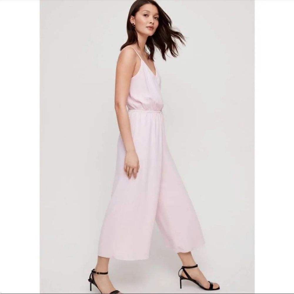 Aritzia Melodie jumpsuit Wilfred Sleeveless V-Neck Wide Leg Jumpsuit Light Pink